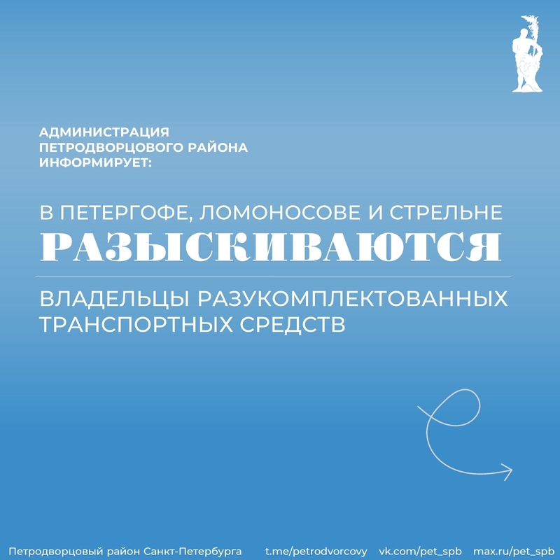 В Петергофе, Ломоносове и Стрельне разыскиваются владельцы разукомплектованных транспортных средств