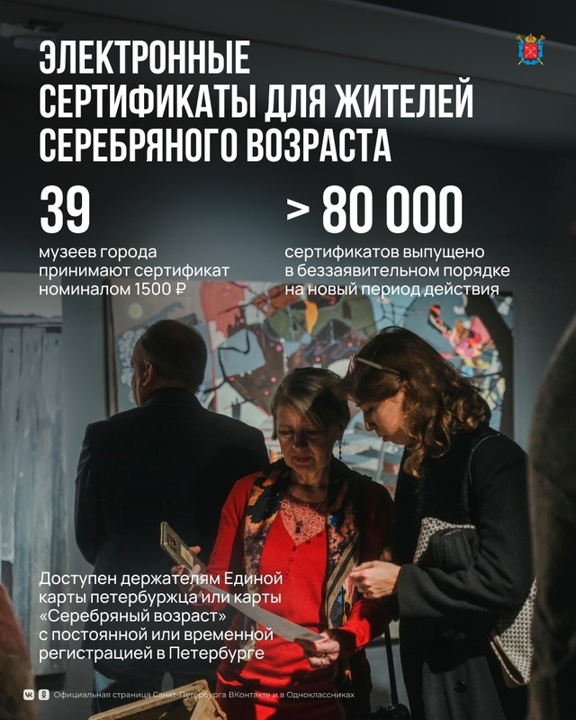 Пенсионерам Петербурга продлевают музейные сертификаты автоматически