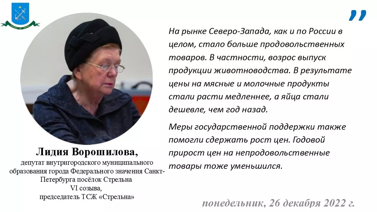 Об инфляции в СЗФО рассказывает депутат Лидия Ворошилова