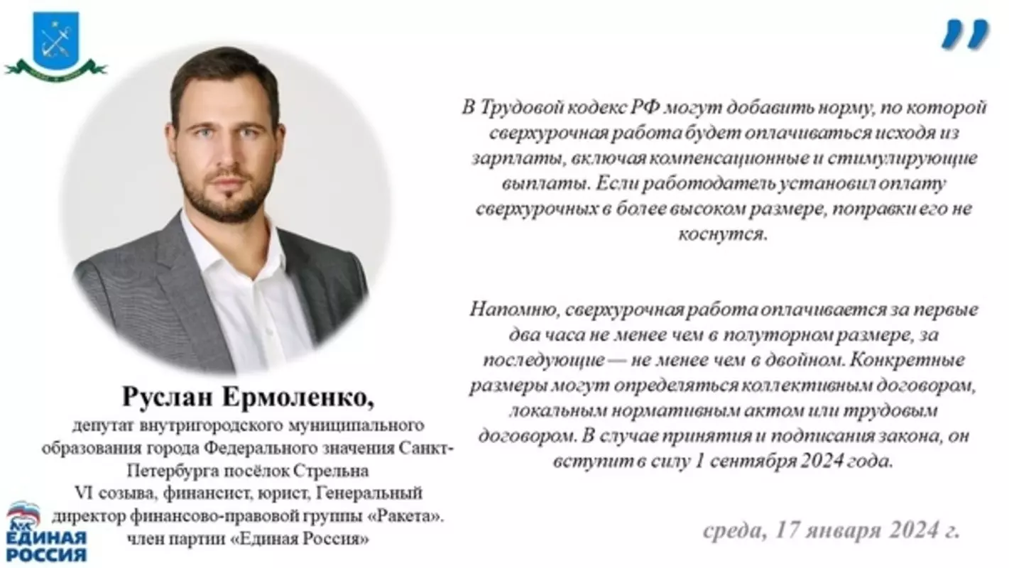 Депутат Руслан Ермоленко об оплате за сверхурочный труд на законодательном уровне