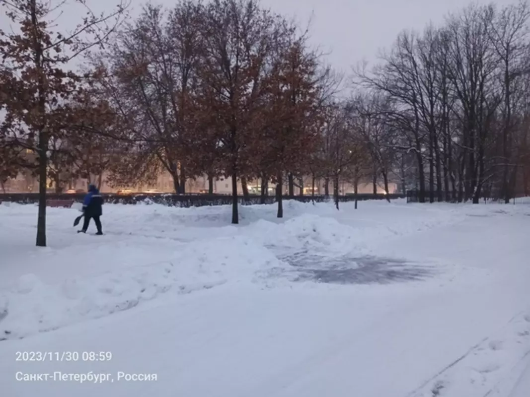 В Стрельне продолжается уборка снега