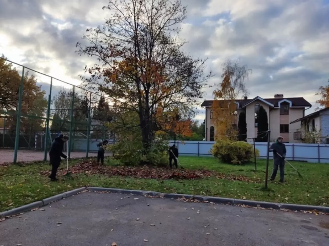 В рамках месячника по благоустройству курсанты университета им. адмирала С. О. Макарова провели уборку в Стрельне