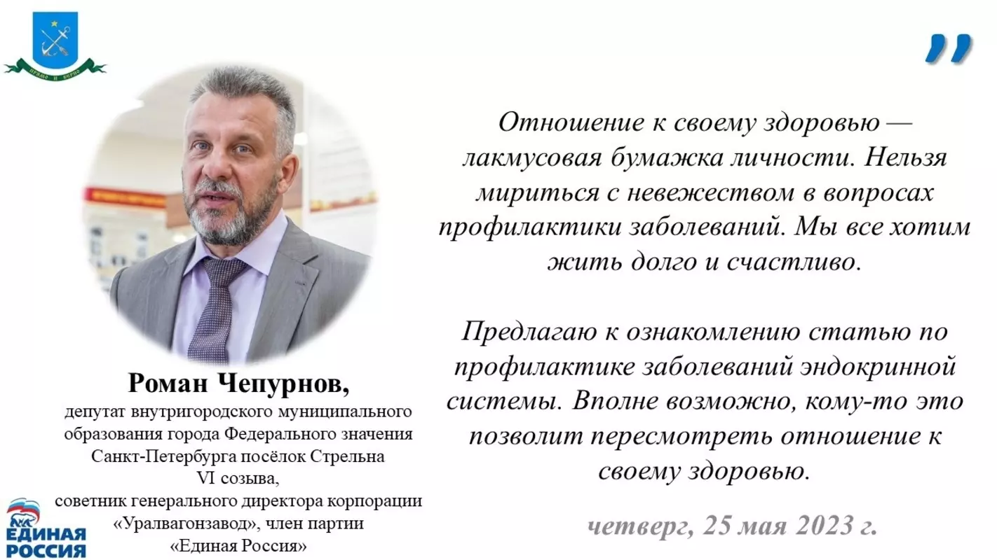 Депутат Роман Чепурнов рекомендует статью Куликовой Елены Александровны по профилактике заболеваний эндокринной системы в честь всемирного дня щитовидной железы