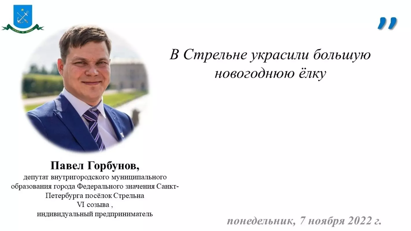 Депутат Павел Горбунов об украшении Стрельны к Новому 2023 году