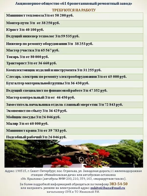 В Стрельне требуются сотрудники на 61 БТРЗ
