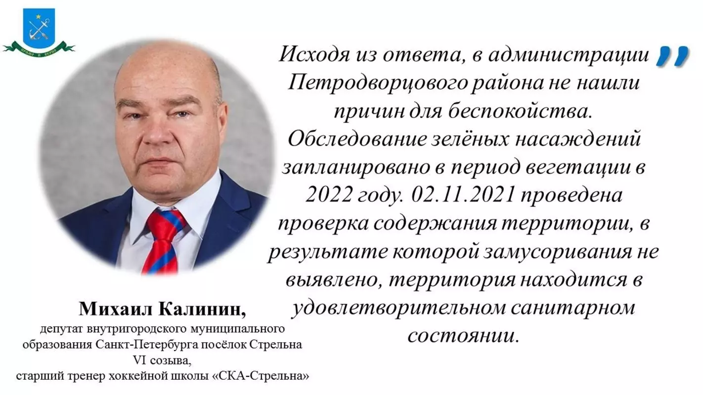 Депутат Михаил Калинин прокомментировал ответ из администрации Петродворцового района